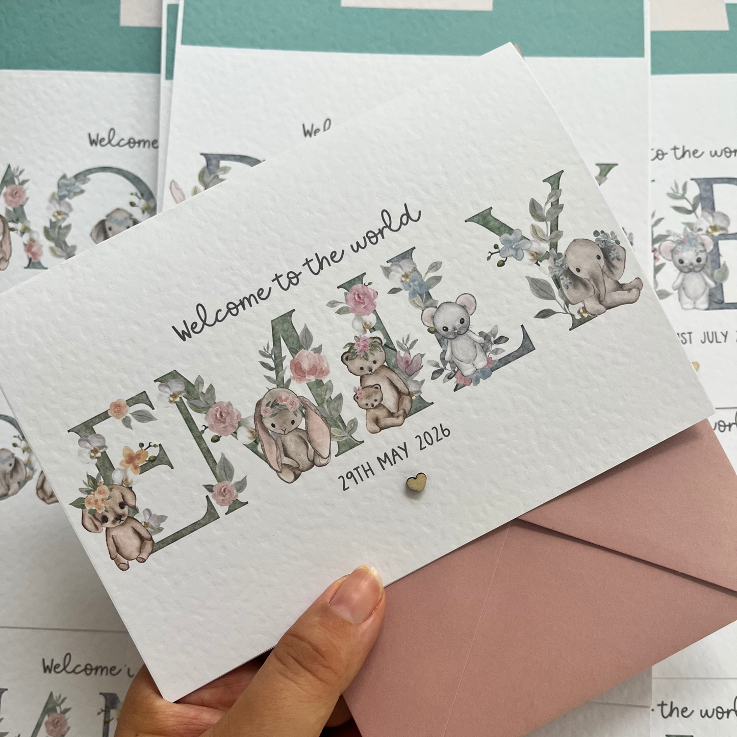New Baby Watercolour Animal Card - Fully Personalised