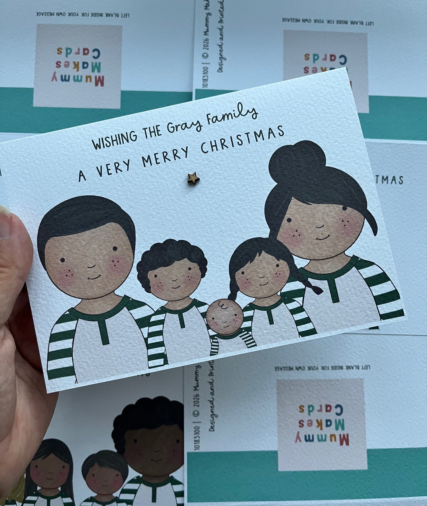 Personalised Family Christmas PJs card - White and Red Striped Design (Copy)