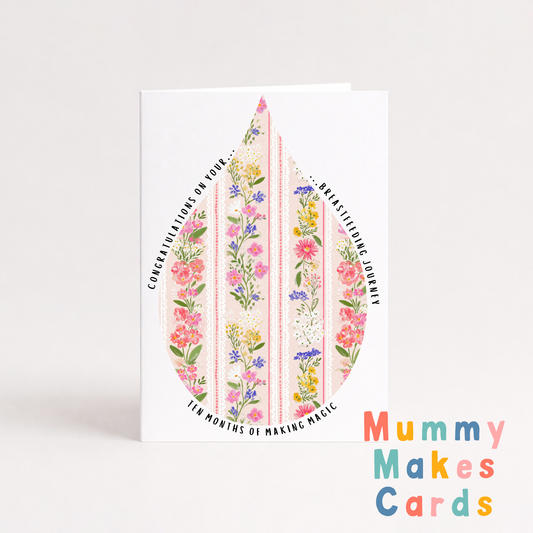Greeting card with floral design and text on a white background