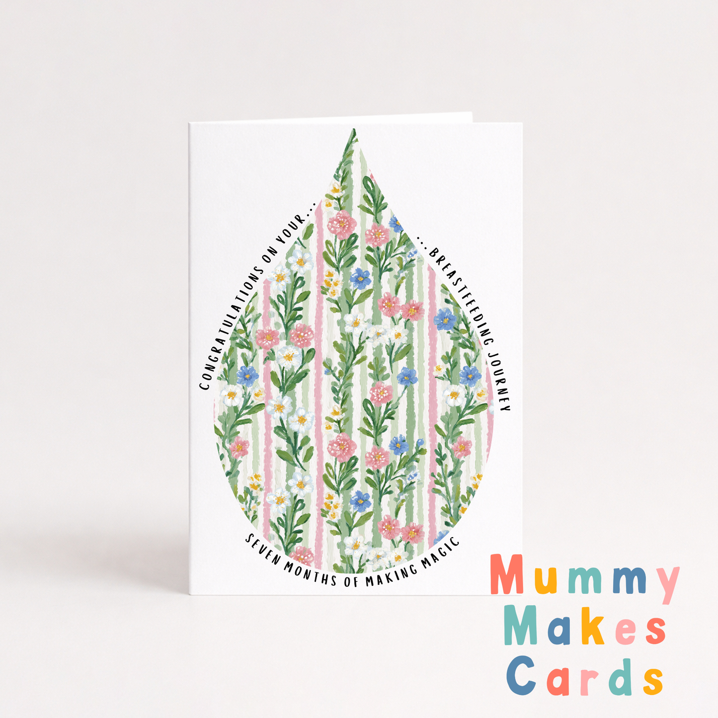 Greeting card with floral design and text on a white background