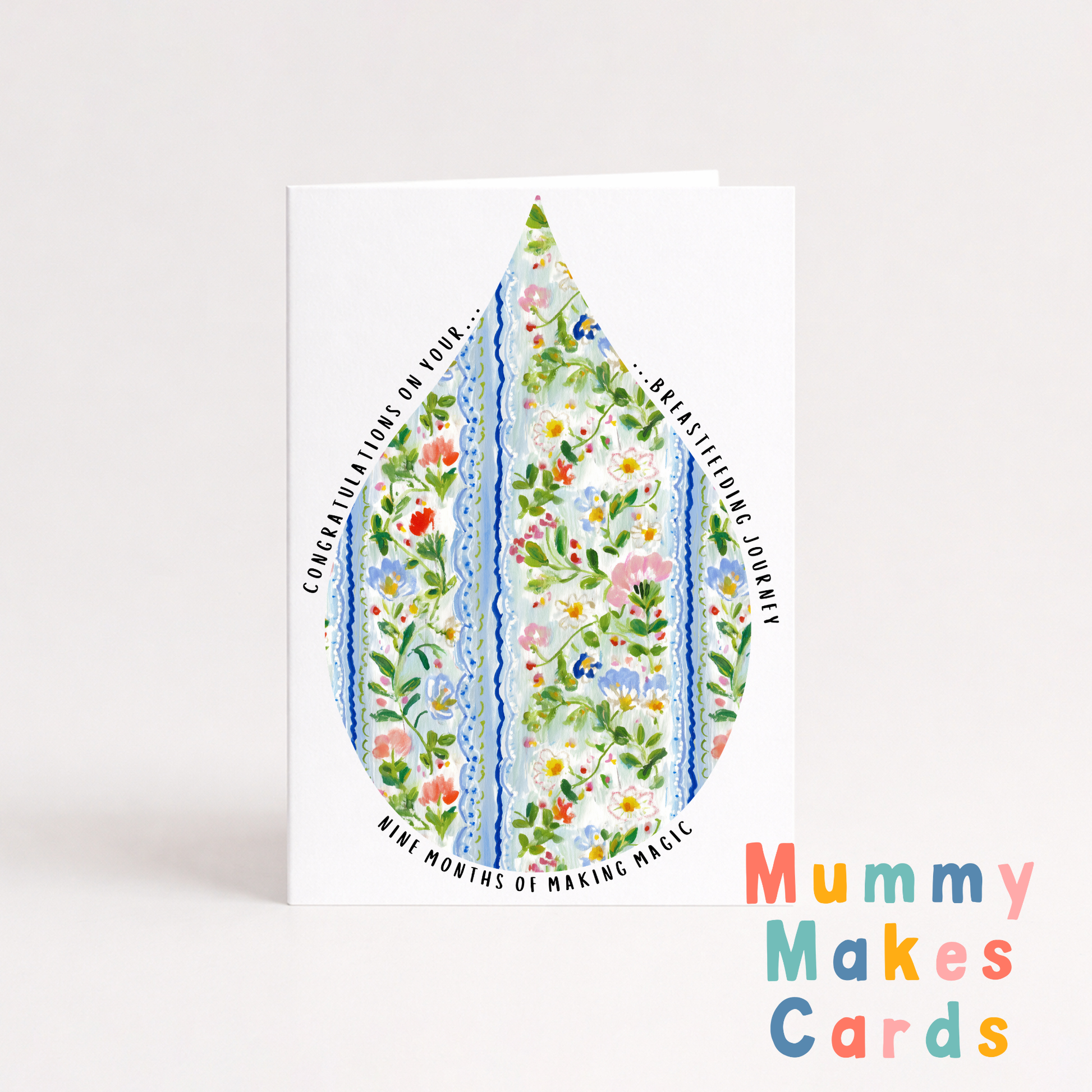 Greeting card with floral design and text on a white background