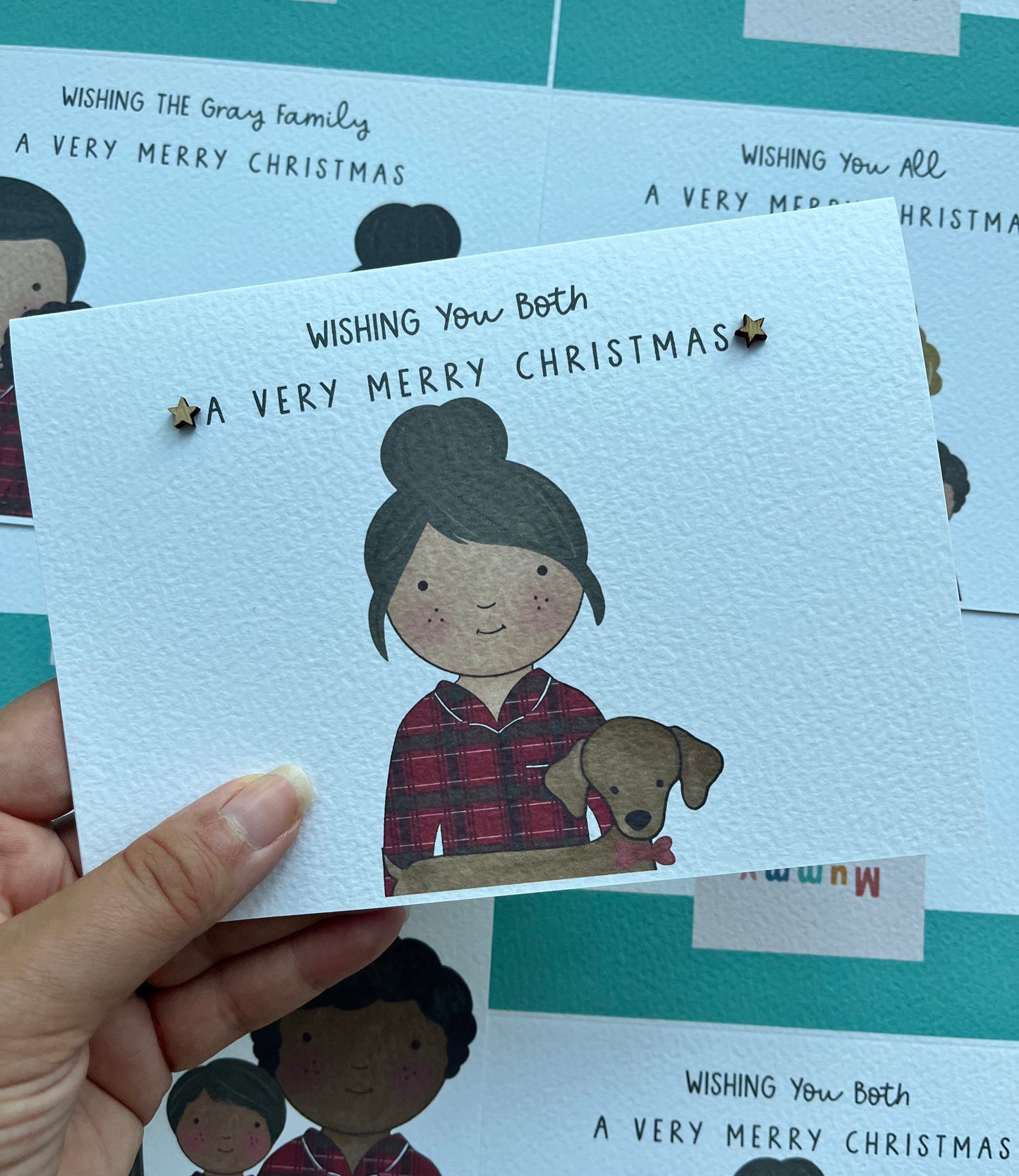 Personalised Family Christmas PJs card - Dark Check Design