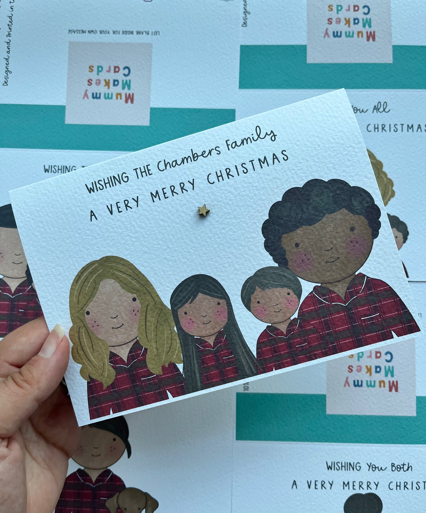 Personalised Family Christmas PJs card - Dark Check Design