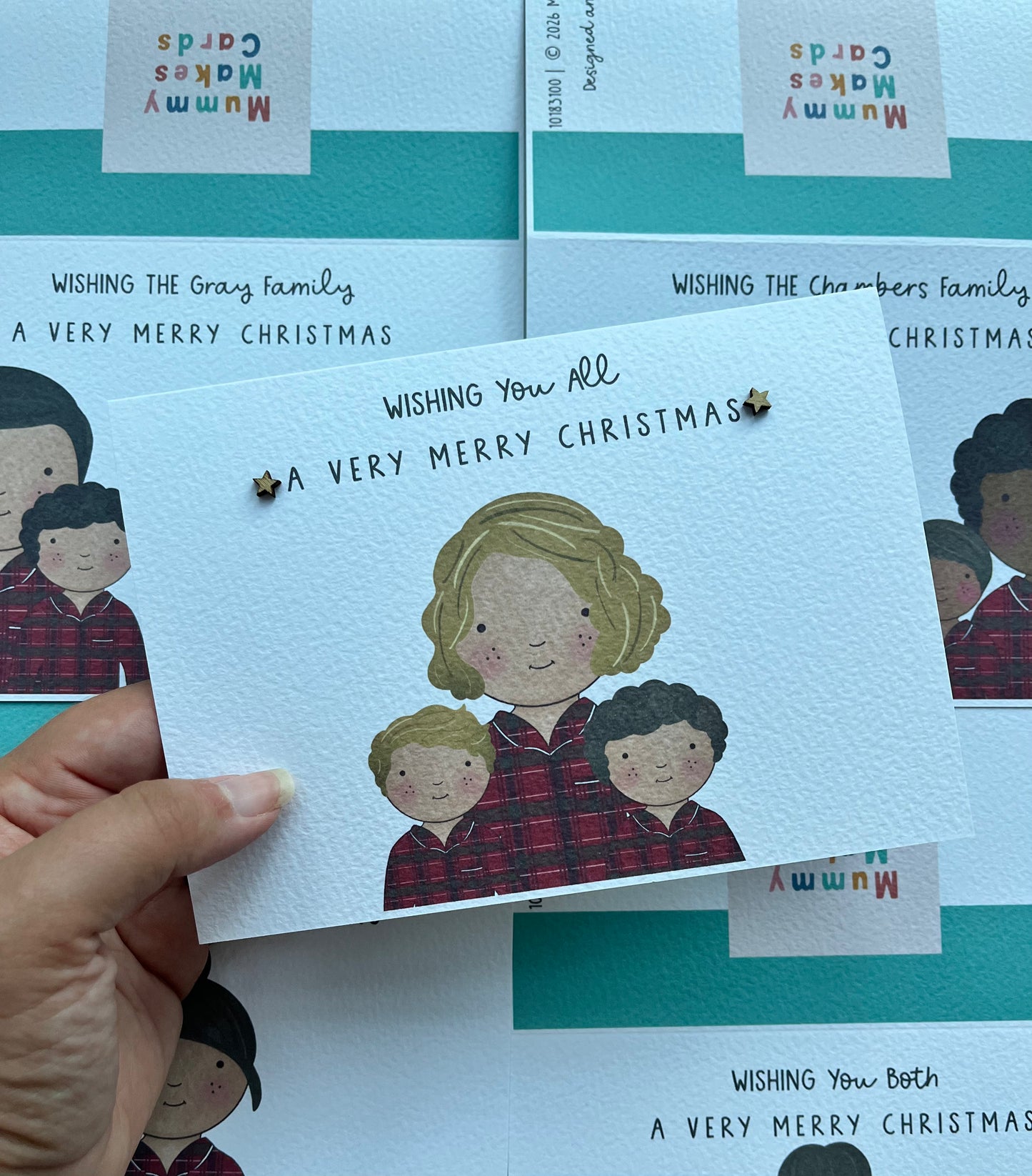 Personalised Family Christmas PJs card - Dark Check Design