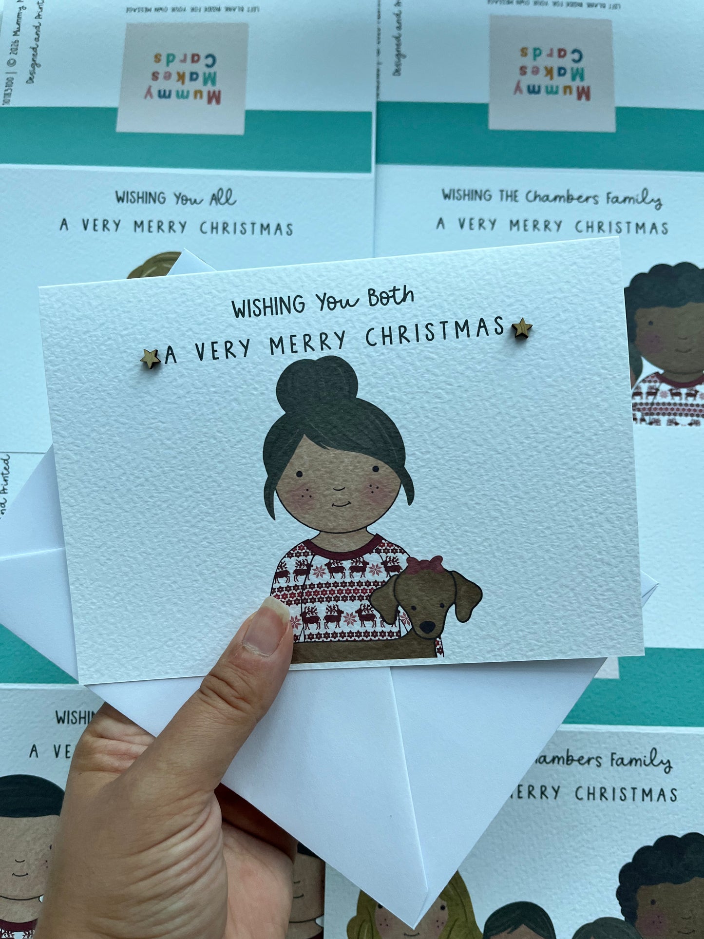 Personalised Family Christmas PJs card - White and Red Reindeer Design