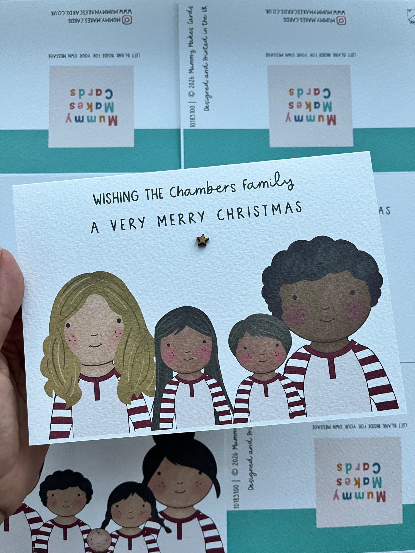 Personalised Family Christmas PJs card - White and Red Striped Design